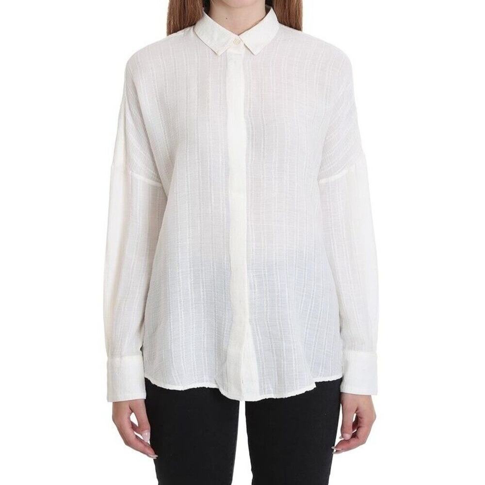 IRO Paris Malinak Shirt XS Ecru White Textured Sheer Top Blouse Quiet Luxury NEW